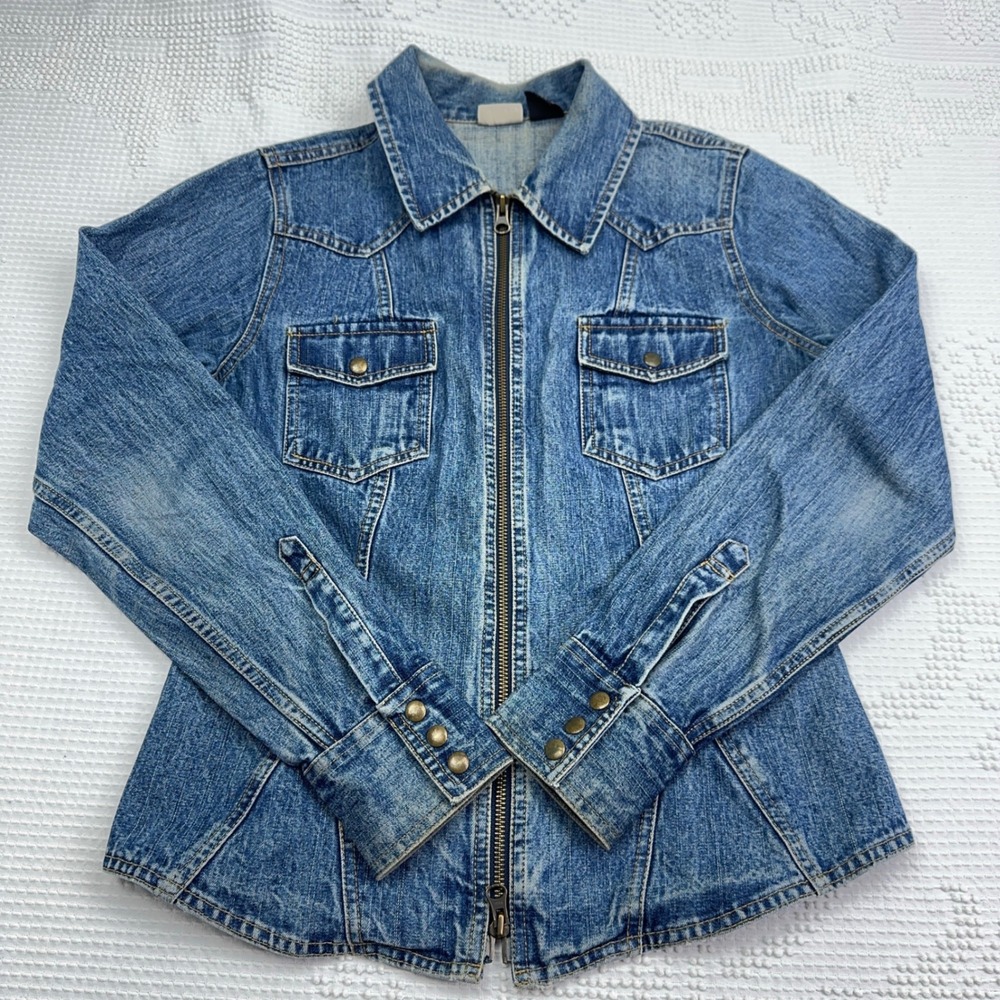 Arizona Jean Company Womens Medium Wash Zip Up Denim Jacket Western M